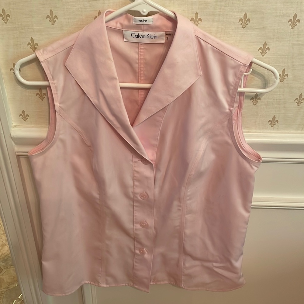 Pink, Sleeveless, Button Up Blouse